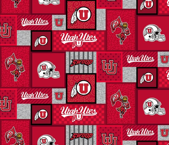 Sykel Enterprises-University of Utah Fleece Fabric-Utah Utes College Patch Fleece Blanket Fabric-Sold by the yard